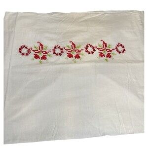 Embroidered Cross Stitch Floral Cotton Standard Pillow Case (1) 29X19 home made